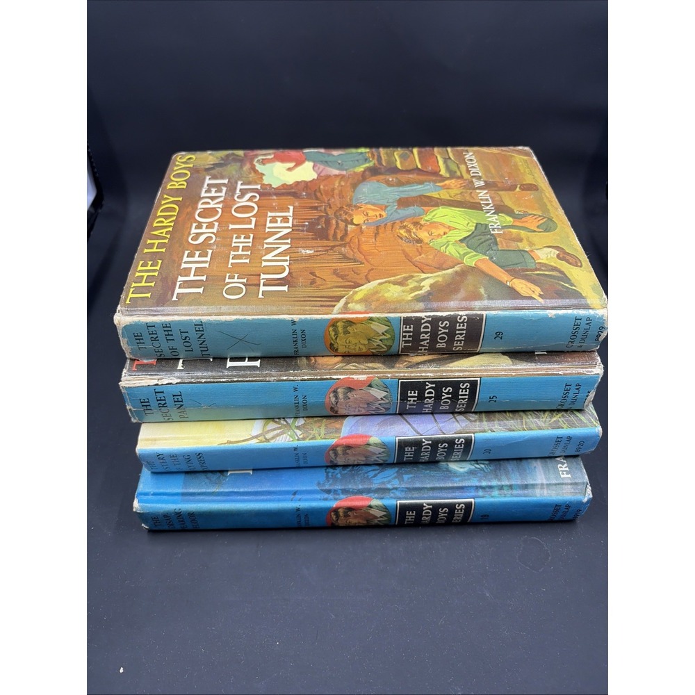 Vintage Hardy Boys Books Lot 4 #19 20 26 29 Matte Blue Hardcover Misprint Dixon
